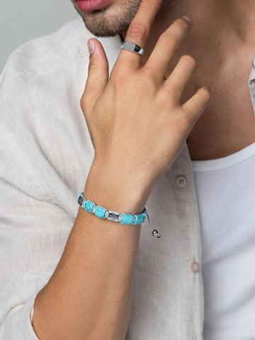 Nialaya Men's Flatbead Bracelet The Dorje Flatbead Collection - Turquoise and Silver